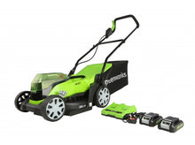 Load image into Gallery viewer, Greenworks 48V (2 x 24V) 36cm Cordless Lawnmower with Two 24V 2Ah Batteries & 2Ah Twin Charger