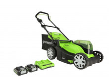 Load image into Gallery viewer, Greenworks 48V (2 x 24V) 41cm Lawnmower with Two 24V 2Ah Batteries & 2Ah Twin Charger