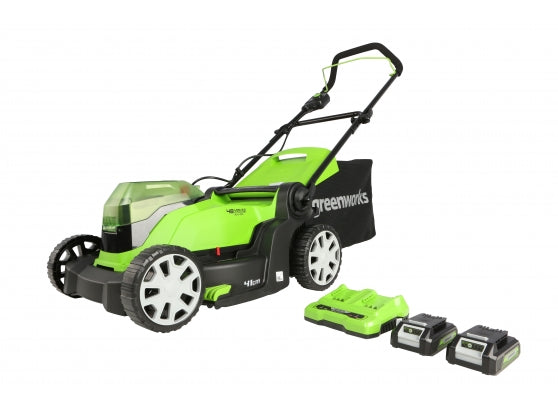 Greenworks 48V (2 x 24V) 41cm Lawnmower with Two 24V 2Ah Batteries & 2Ah Twin Charger