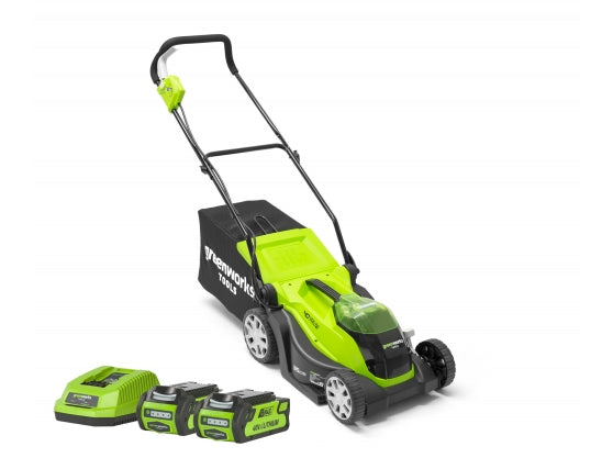 Greenworks 40V 35cm (14”) Cordless Lawnmower with 2 x 2Ah Battery & Charger