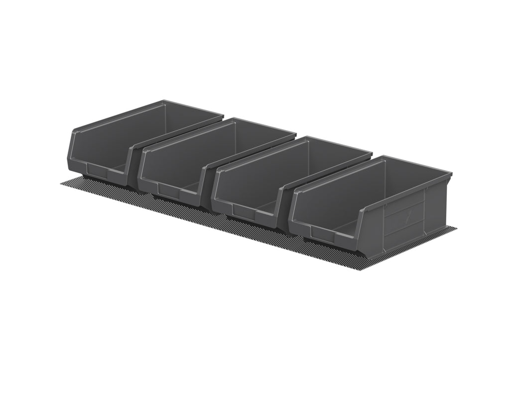 Van Guard Set of 4 Racking Bins with Rubber Matting for Trade Van Racking - Suits 1000mm Shelf (933mm Internal Size) Universal